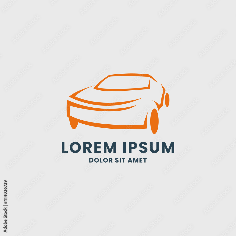 Line abstract sporty car logo, with business card, icon, and color palette Line abstract sporty car logo, with business card, icon, and color palette