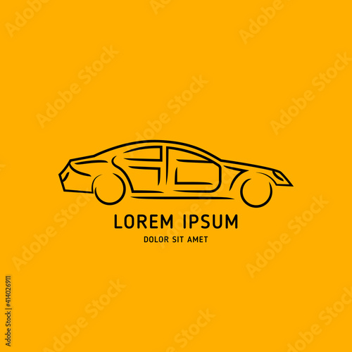 Line sporty car logo, with business card, icon, and color palette