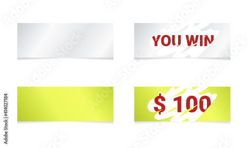 Set of lottery winning ticket. Scratch cards. Letters scratch and win. Silver and gold. Illustration vector