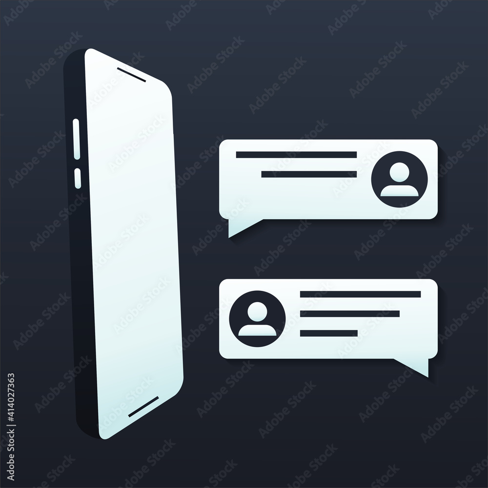 Obraz premium Chat messages notification with text preview on smartphone. Messages bubbles with user profile. Online talking, speak, conversation, dialog concept. Illustration vector
