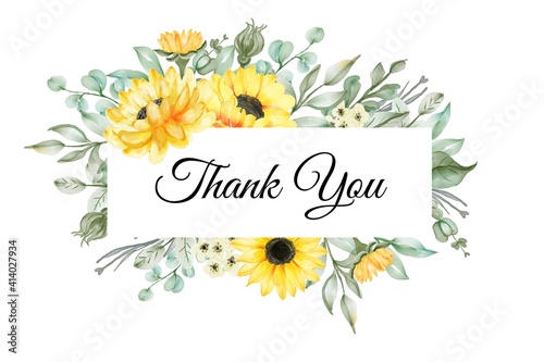 yellow sun flower watercolor greeting Thank you