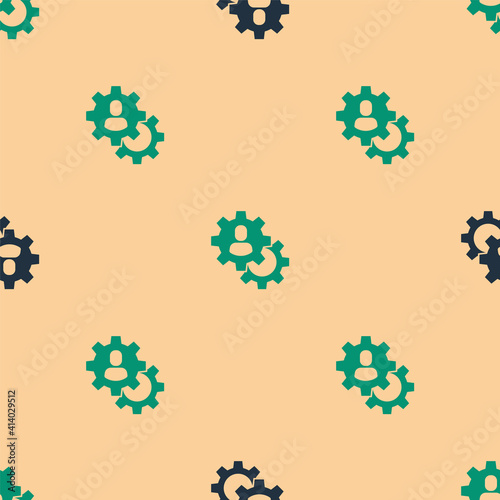 Green and black Head hunting icon isolated seamless pattern on beige background. Business target or Employment sign. Human resource and recruitment for business. Vector.