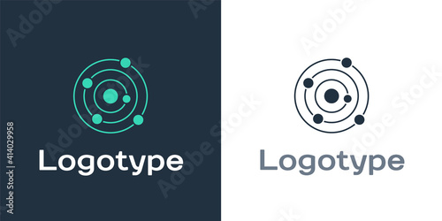 Logotype Solar system icon isolated on white background. The planets revolve around the star. Logo design template element. Vector.