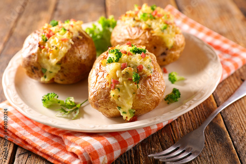 baked potato with cheese and bacon