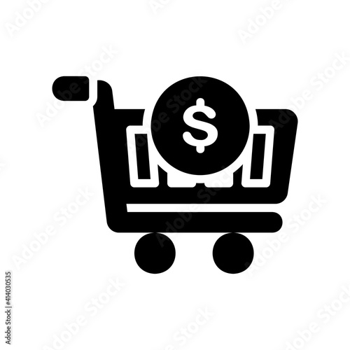 Shopping cart icon vector illustration in solid style about marketing and growth for any projects