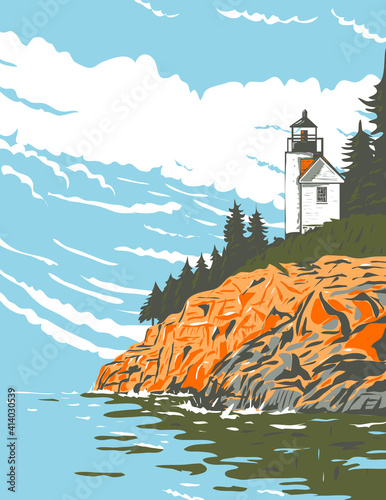 Mount Desert Island in Hancock County Off the Coast of Maine Part of Acadia National Park WPA Poster Art