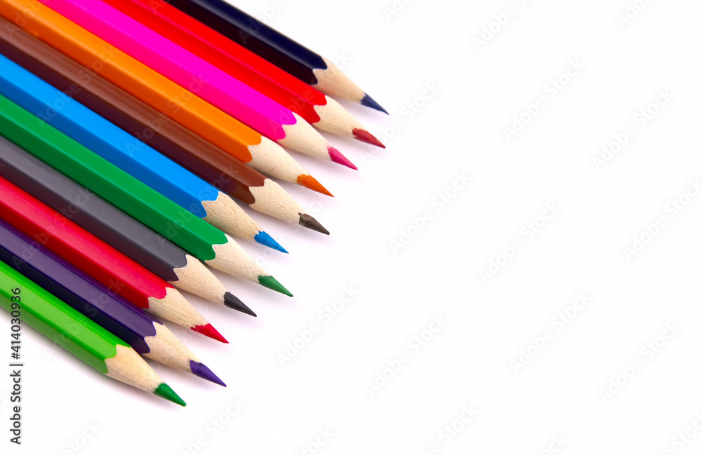 Drawing supplies: many different colored pencils.