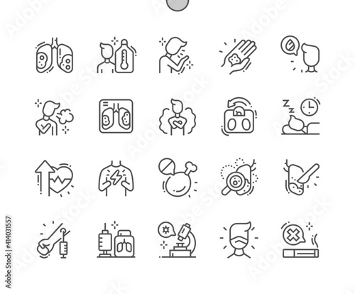 Tuberculosis. Medicine and health. Anemia. Fever high. Analysis, symptoms, treatment. Pixel Perfect Vector Thin Line Icons. Simple Minimal Pictogram