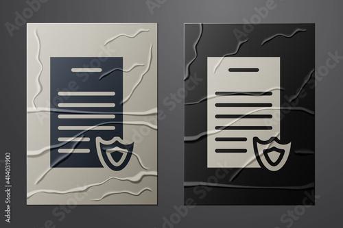 White Firearms license certificate icon isolated on crumpled paper background. Weapon permit. Paper art style. Vector.