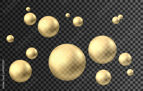 Gold sphere or oil bubble isolated on black background.