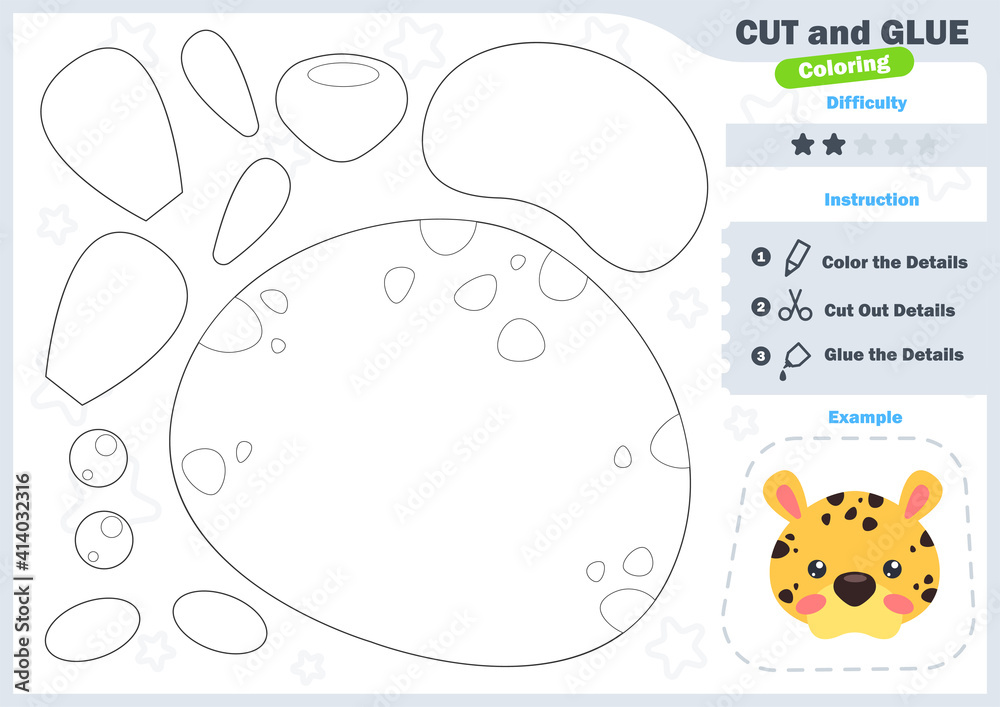 Cartoon cheetah. Education paper game for preshool children. Cut parts of the image and glue on the paper. Vector illustration. Cut and Glue Game. Cartoon cheetah. Education paper game for preshool children. Cut parts of the image and glue on the paper. Vector illustration. Cut and Glue Game.
