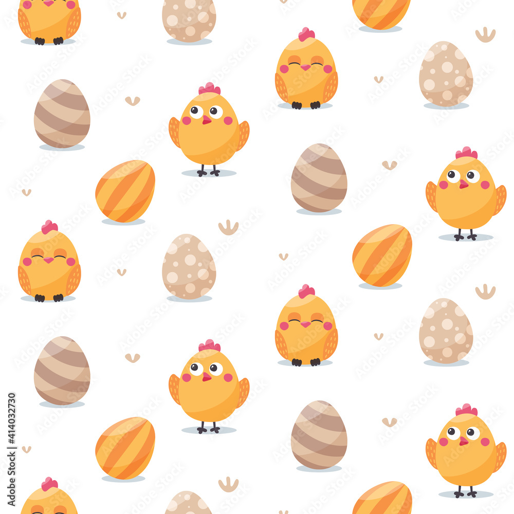 Obraz Ładny wzór wiosna Wielkanoc z kurcząt i jaj. Wesołych Świąt wzór.