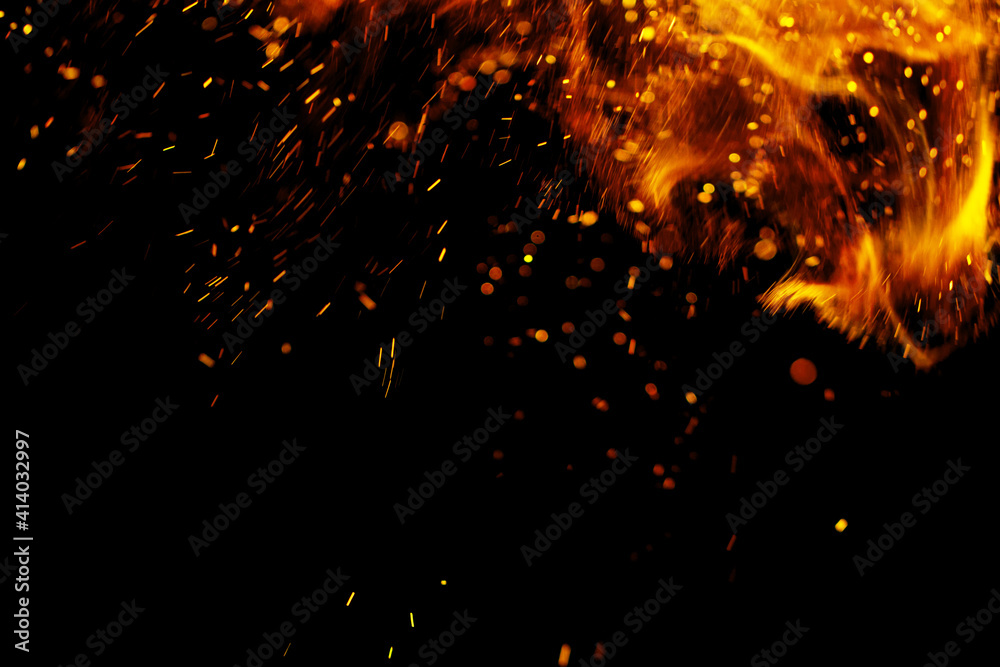 flame fire with sparks on black background flame fire with sparks on black background
