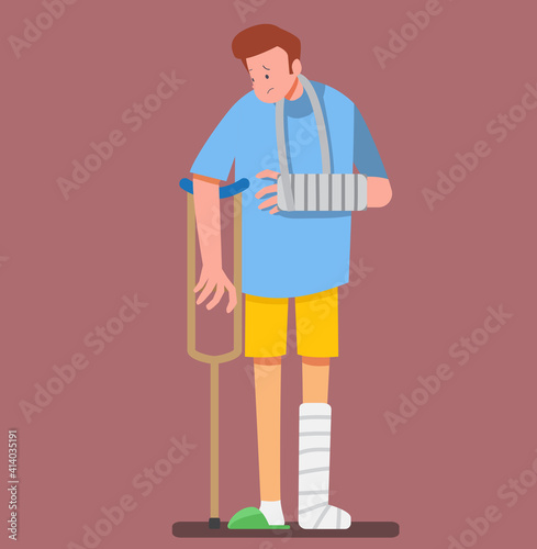 Person with Gypsum and Fixing Collar Concept ,Accident injury,Vector illustration cartoon character