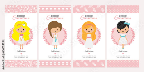 Set of four girl first communion card