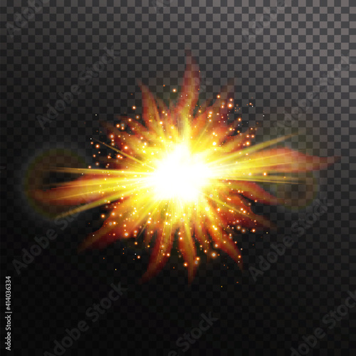 Glow effect. Star on transparent background.Bright sun. Vector illustration.