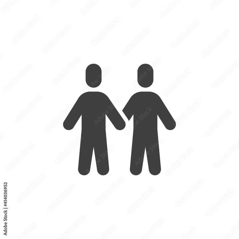 Gay couple vector icon. filled flat sign for mobile concept and web design. Two man hold hands together glyph icon. Homosexual symbol, logo illustration. Vector graphics