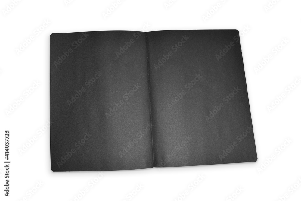 open notebook with black sheets cut on white background and shadow added open notebook with black sheets cut on white background and shadow added