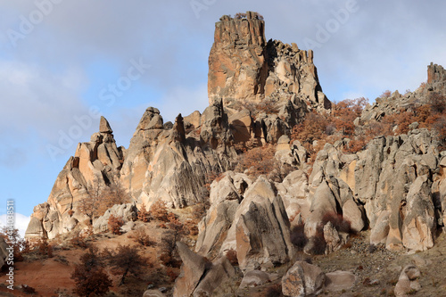 The rocky hill. Eroded rocks. Wind erosion. Nature landscape background.