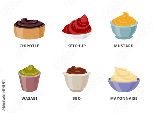 Sauce set - isolated ketchup and other food dips in serving cups
