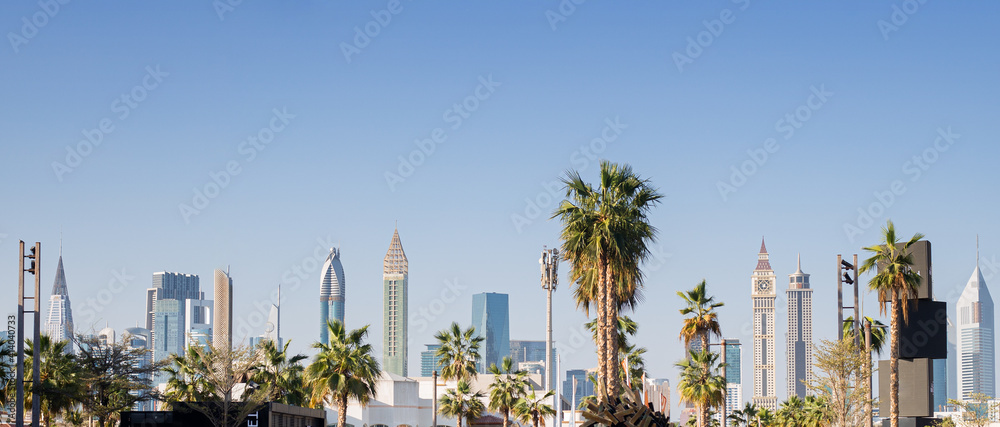 Εκτύπωση καμβά Panorama of modern skyscrapers in the financial district at sunny time