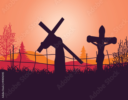 Silhouette of Jesus Christ carrying cross