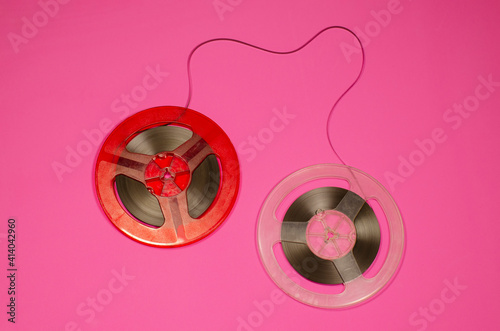 Vintage Reel to Reel Tape  on pink background