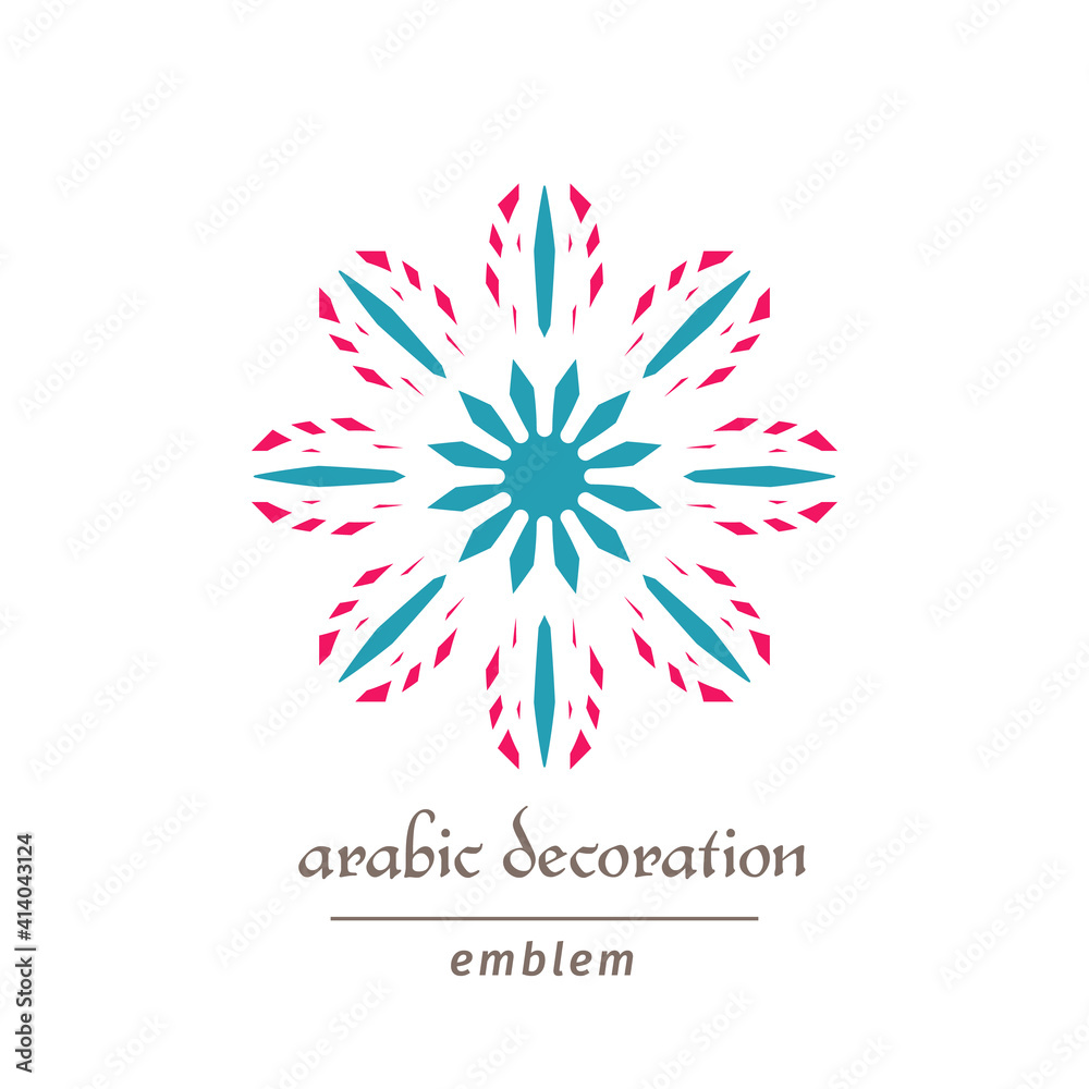Decorative symbol with arabic geometric ornament. Vector mosaic emblem design Decorative symbol with arabic geometric ornament. Vector mosaic emblem design
