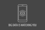 Big data is watching you - spying smartphone concept. Vector illustration of linear smartphone icon with eye symbol on the screen