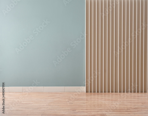 Green background with wooden wall decor with carpet and empty style. © UnitedPhotoStudio