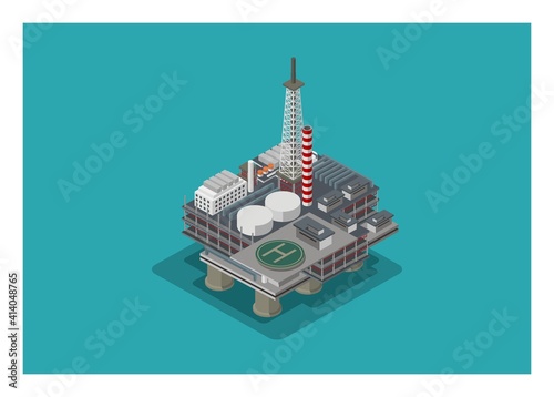 Offshore oil drilling. Simple illustration in isometric view.
