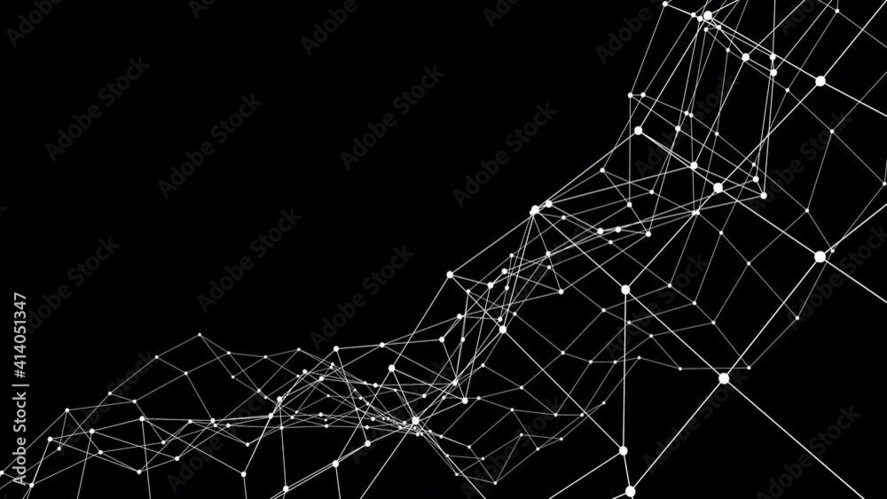 Outline Polygon with Connected Dots. Abstract White Particles with Connected Lines Background. Dynamic Line Polygonal Surface in Technology and Futuristic Style. Minimalist Plexus Motion Graphics.