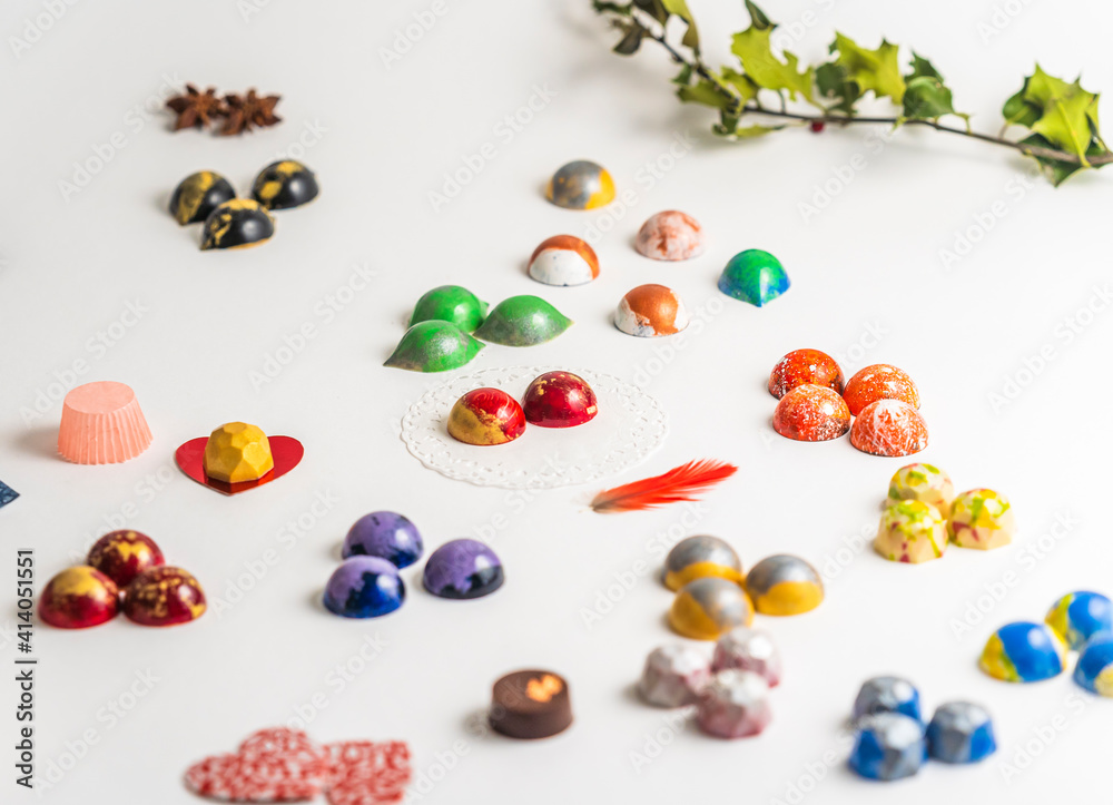 Handmade colorful chocolate, Belgian sweets Handmade colorful chocolate, Belgian sweets
