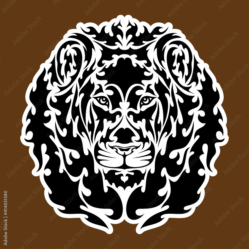 Fototapeta premium Hand drawn abstract portrait of a lion. Sticker. Vector stylized illustration isolated on brown background.