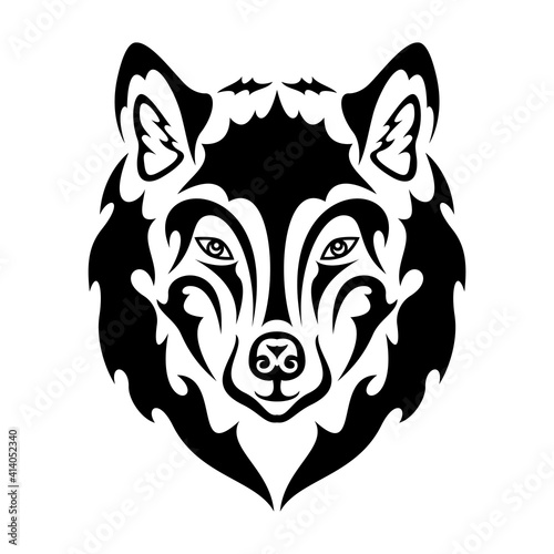 Hand drawn abstract portrait of a wolf. Vector stylized illustration for tattoo, logo, wall decor, T-shirt print design or outwear. This drawing would be nice to make on the fabric or canvas.