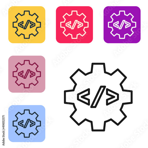 Black line Web design and front end development icon isolated on white background. Set icons in color square buttons. Vector.