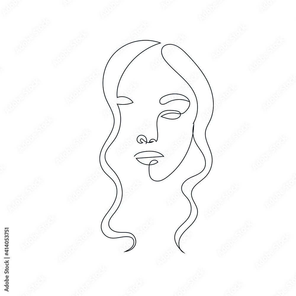 One line  vector woman face. Abstract portrait. Simple logo in minimal style for beauty salon, beautician, makeup artist, stylist. .