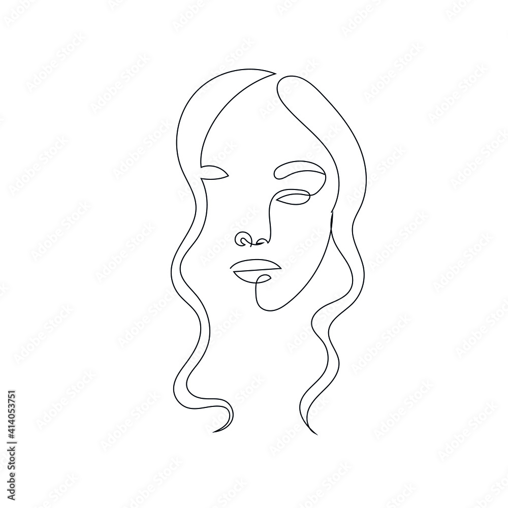 One line vector woman face. Abstract portrait. Simple logo in minimal style for beauty salon, beautician, makeup artist, stylist. . One line vector woman face. Abstract portrait. Simple logo in minimal style for beauty salon, beautician, makeup artist, stylist. .
