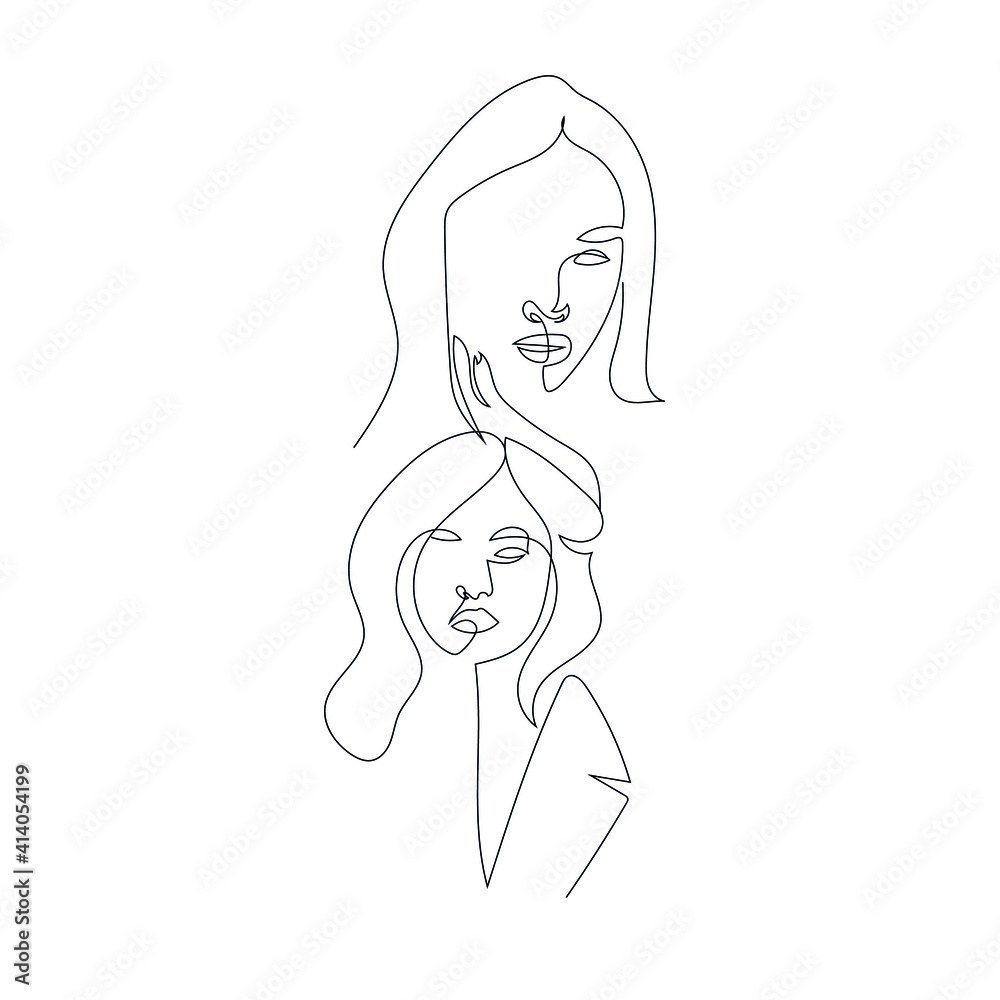 One line hand drawn vector woman face. Abstract portrait. Simple logo in minimal style for beauty salon, beautician, makeup artist, stylist. . One line hand drawn vector woman face. Abstract portrait. Simple logo in minimal style for beauty salon, beautician, makeup artist, stylist. .