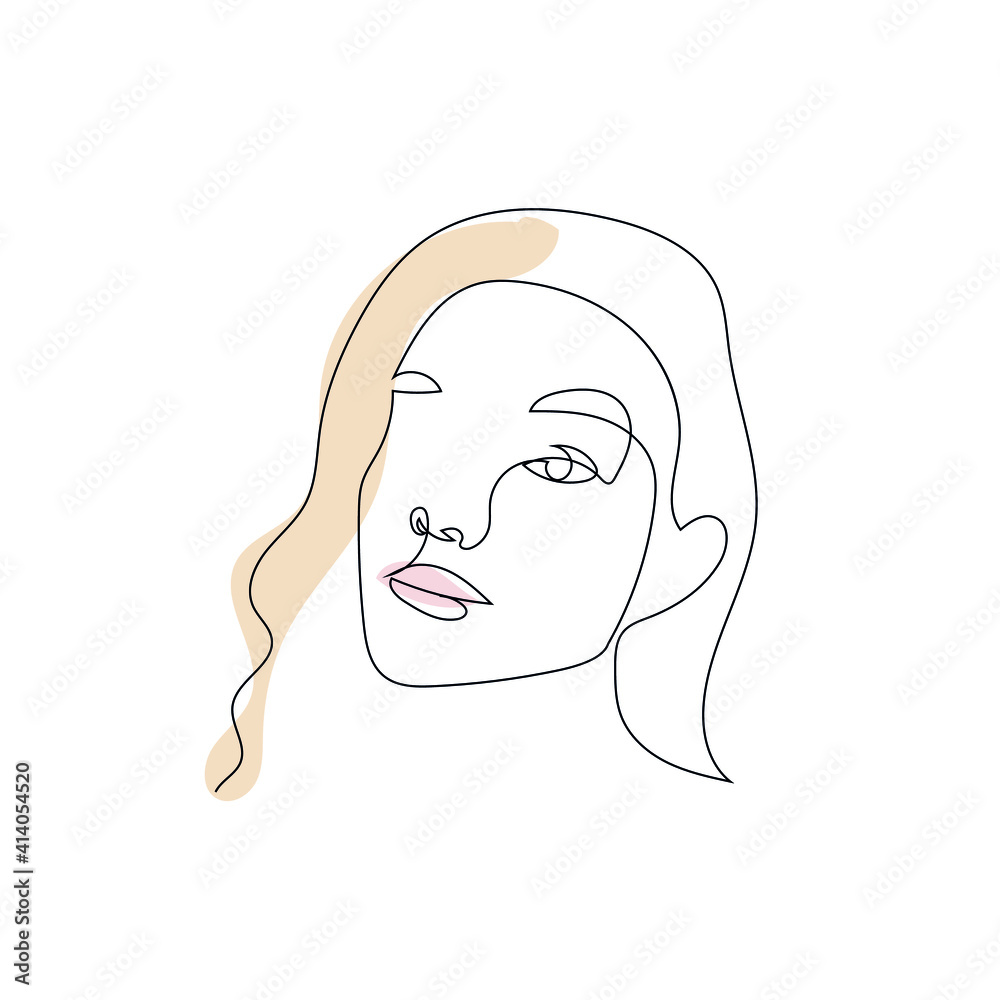 One line hand drawn vector woman face. Abstract portrait. Simple logo in minimal style for beauty salon, beautician, makeup artist, stylist. . One line hand drawn vector woman face. Abstract portrait. Simple logo in minimal style for beauty salon, beautician, makeup artist, stylist. .