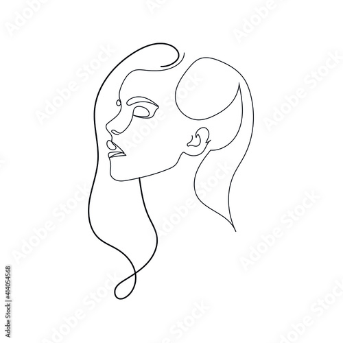 One line hand drawn vector woman face. Abstract portrait. Simple logo in minimal style for beauty salon, beautician, makeup artist, stylist. .