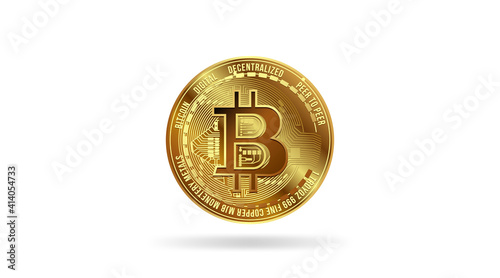 
Bitcoin. Physical bit coin. Cryptocurrency. Golden coin with bitcoin symbol isolated on white background. Vector Illustration.
