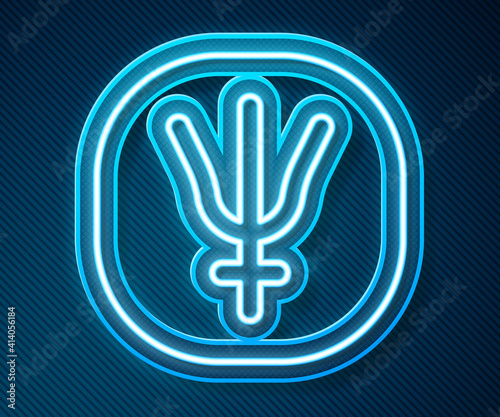 Glowing neon line Neptune planet symbol icon isolated on blue background. Astrology, numerology, horoscope, astronomy. Vector.