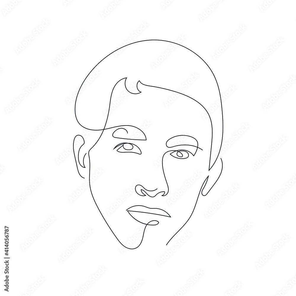 One line man portrait. Hand drawn abstract face.  Minimal art. Trendy style. 