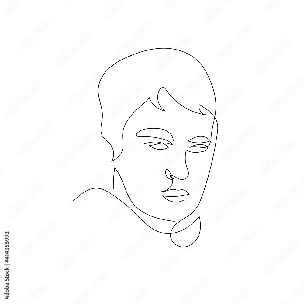 One line man portrait. Hand drawn abstract face.  Minimal art. Trendy style. 