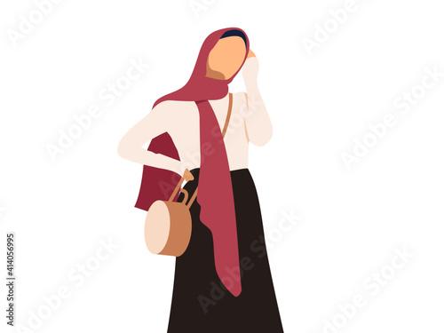 Beautiful woman wearing hijab illustration. Business arab lady symbol. Vector. White background.
