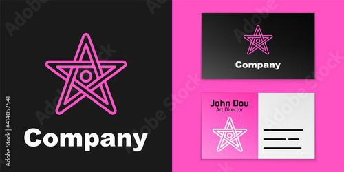 Pink line Pentagram icon isolated on black background. Magic occult star symbol. Logo design template element. Vector.