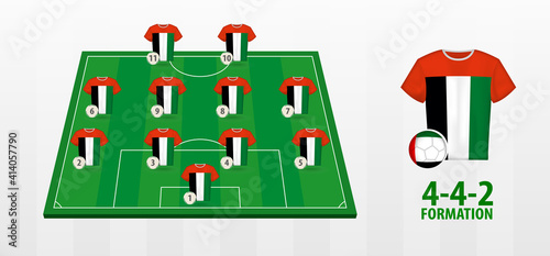 United Arab Emirates National Football Team Formation on Football Field.