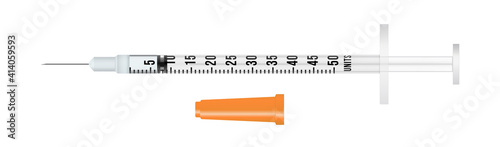 Realistic 3d insulin medical syringe with needle.