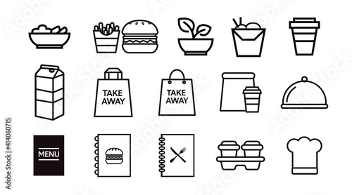 Black and White Food Icon Set. Vector Isolated Illustration